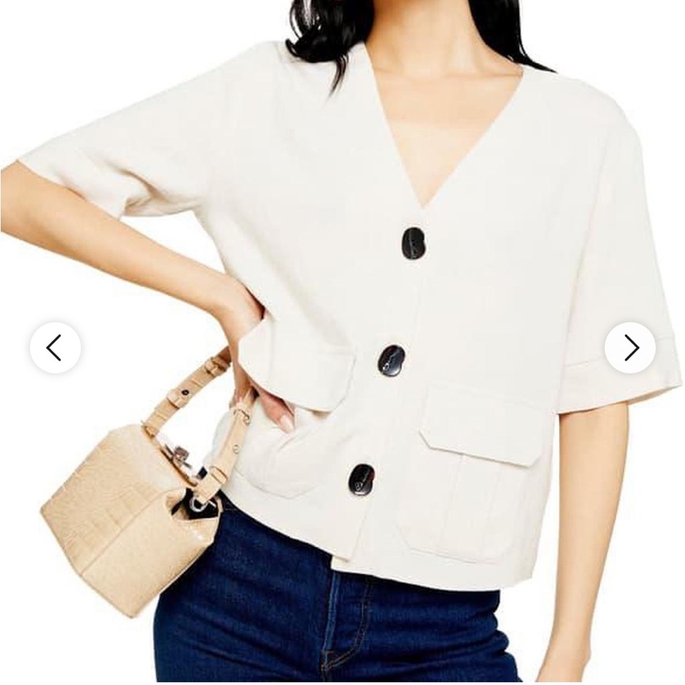 Topshop Charlie Button Down Linen Blend Short Sleeve Top Size 8 US